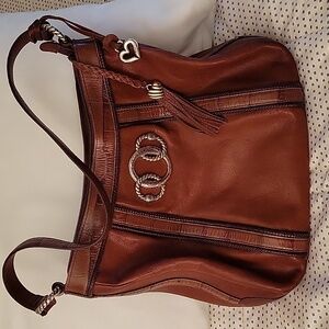 Brighton Brown Leather Shoulder Bag. VTG Classic Metal Details & Dust cover bag.